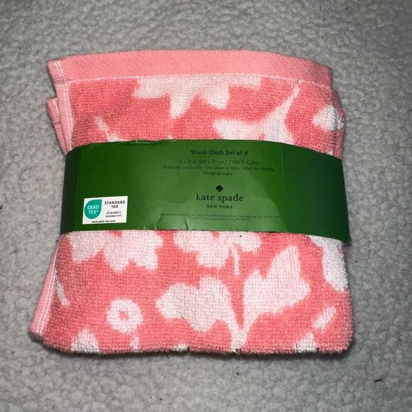 Kate Spade Pink White Floral Wash Cloth Set of 4 NWT - Picture 4 of 8